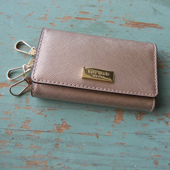 KATE SPADE ROSE GOLD METALLIC SMALL SAFFIANO LEATHER CARD CASE KEY HOLDER WALLET - Picture 1 of 6